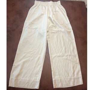 Natalie Busby Cream Wide Leg Pants Lyocell Elastic Waist Size S
